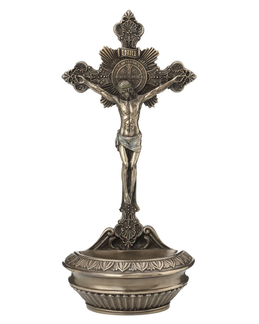 St. Benedict Crucifixion Holy Water Font 9.5"