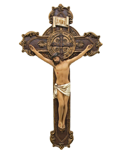 St. Benedict Hand-Painted Crucifix with Medal 11"