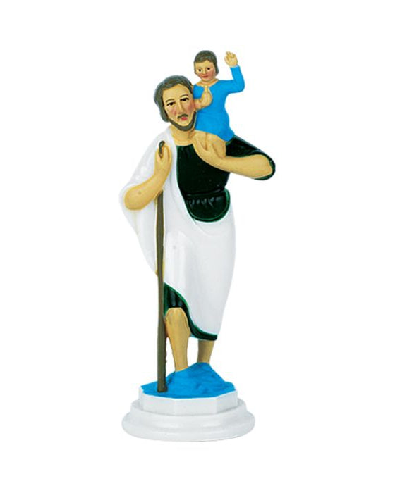 Statue of a man with a child on his shoulders against a white background