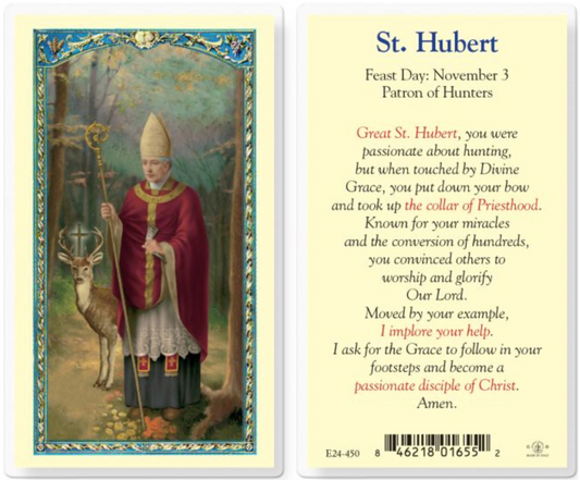 Saint Hubert prayer card with illustration and text