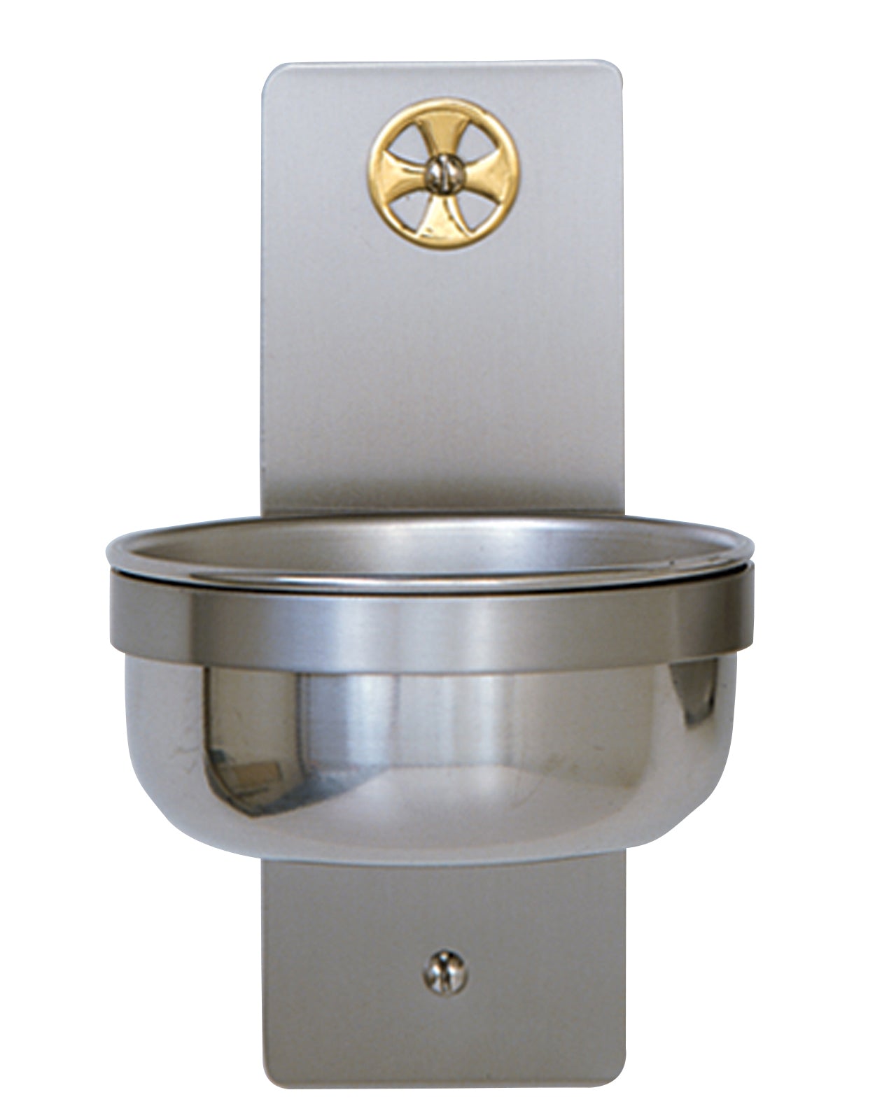 Metal wall-mounted object with a decorative emblem on a white background