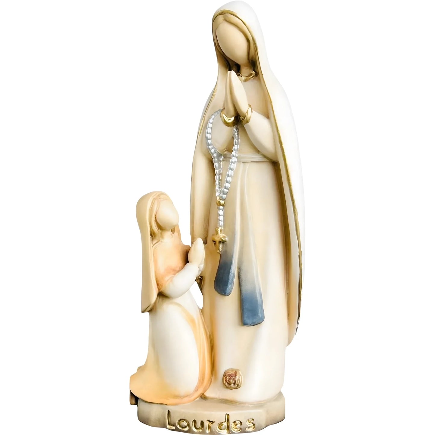 Nuestra Señora de Lourdes y Santa Bernadette Estatua de Madera Tallada
