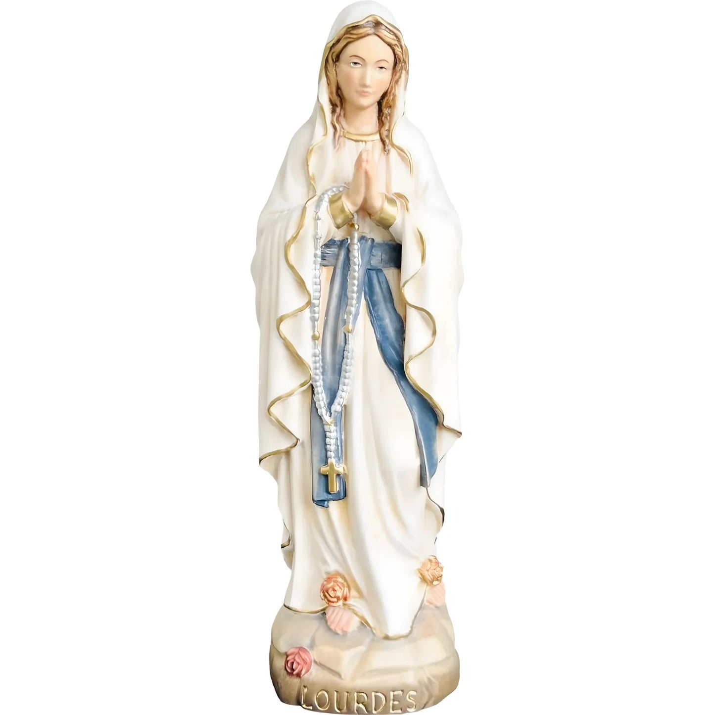 Estatua de madera de Nuestra Señora de Lourdes tallada a mano, Color