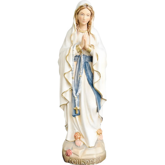 Hand-carved Our Lady of Lourdes Wooden Statue, Colour