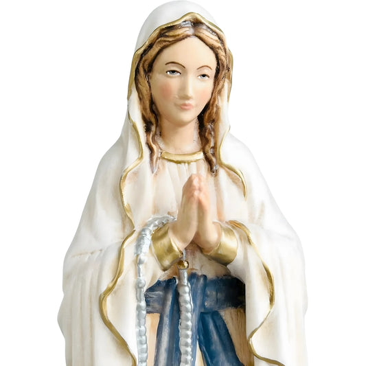 Hand-carved Our Lady of Lourdes Wooden Statue, Colour