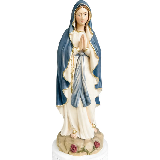 Hand-carved Our Lady of Lourdes Madonna Statue in Wood, Natural