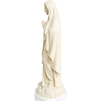 Estatua de la Virgen de Lourdes tallada a mano en madera, natural