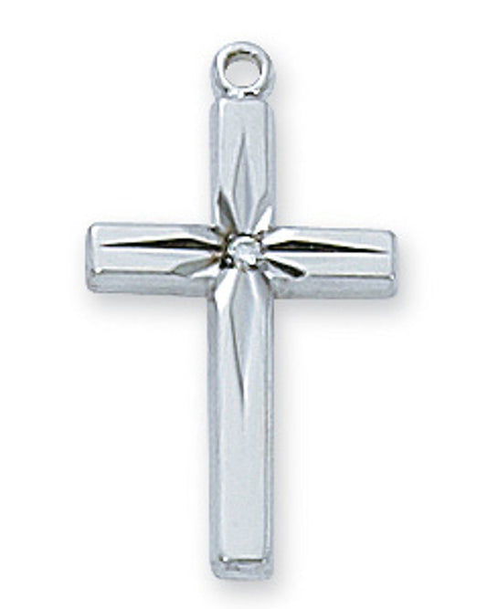 Silver cross pendant on a white background