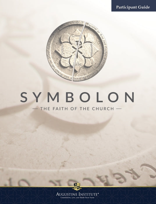 Cover of 'Symbolon: The Faith of the Church' Participant Guide with a coin design on a white background.