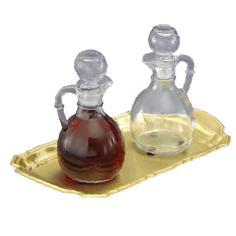 Vinagrera de latón y cristal con bandeja lacada – Botellas de 6 oz