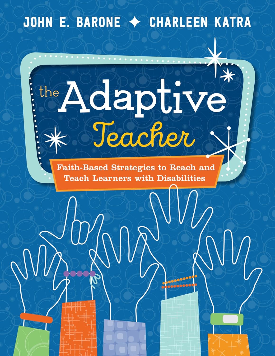 Book cover of 'The Adaptive Teacher' with hands reaching towards a title on a blue background