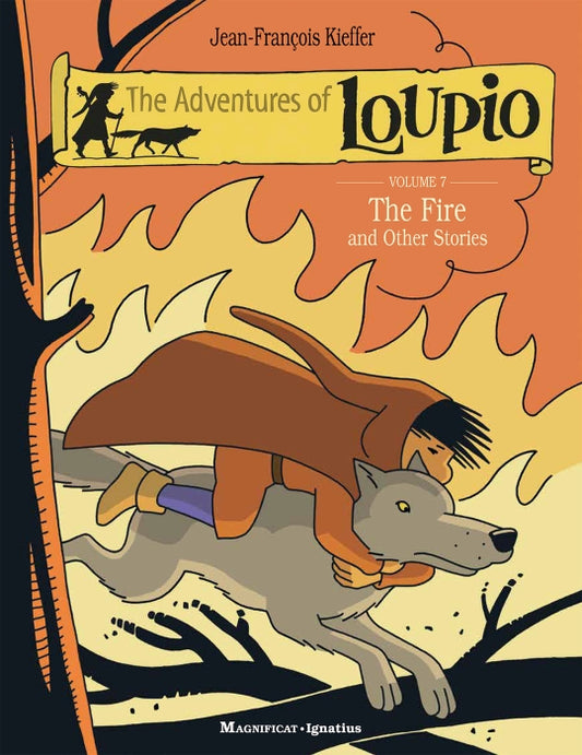 Book cover of 'The Adventures of Loupio' with a wolf and mountain design.