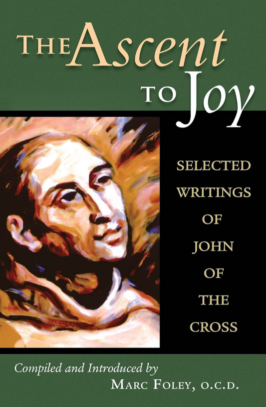 Book cover of 'The Ascent to Joy' with a portrait of a religious figure and text.