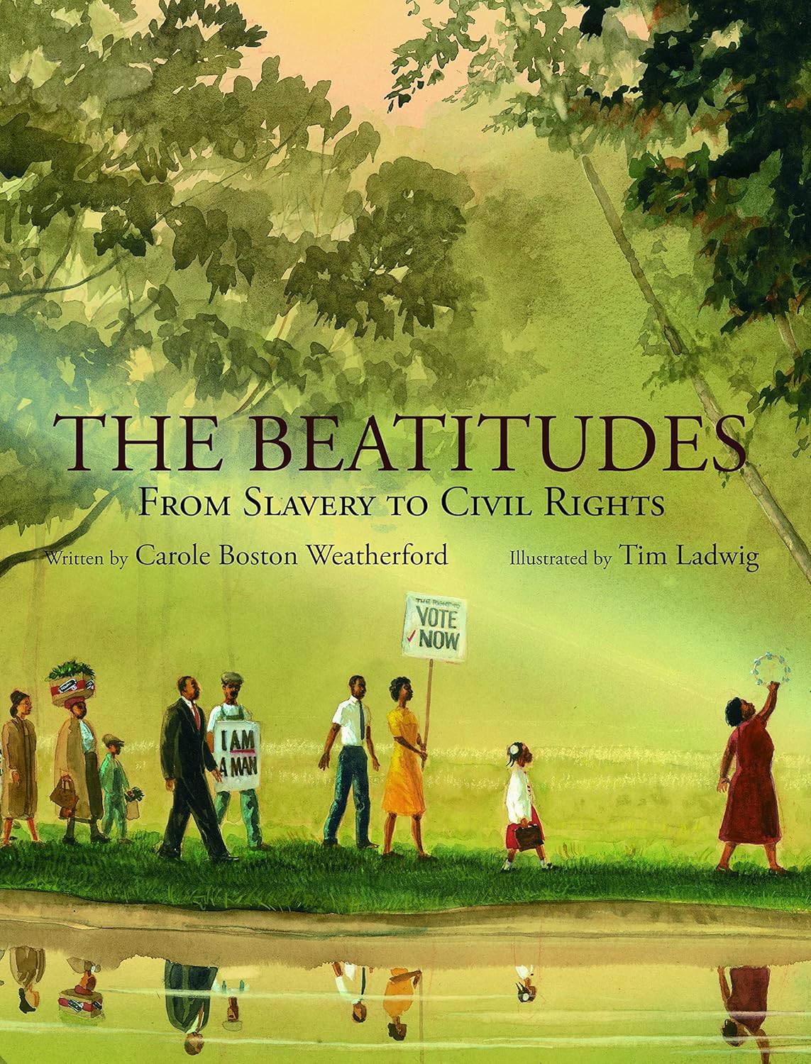 Book cover of 'The Beatitudes: From Slavery to Civil Rights' with a group of people walking outdoors.
