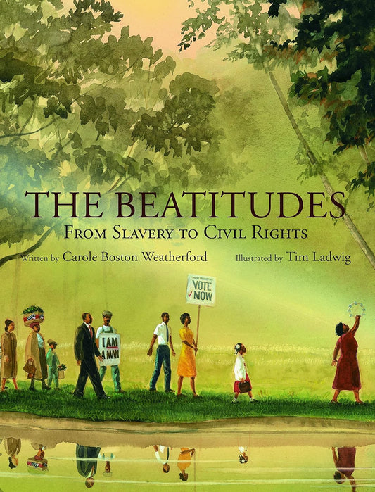 Book cover of 'The Beatitudes: From Slavery to Civil Rights' with a group of people walking outdoors.