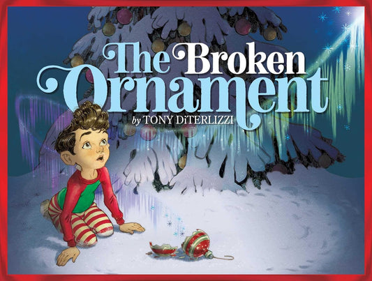 Book cover of 'The Broken Ornament' by Tony DiTerlizzi featuring a child and broken ornament against a snowy background.