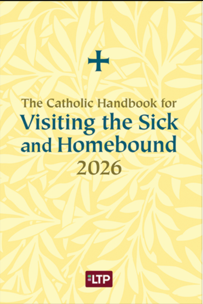Catholic handbook for visiting the sick and homebound 2026 with a cross symbol on a yellow background