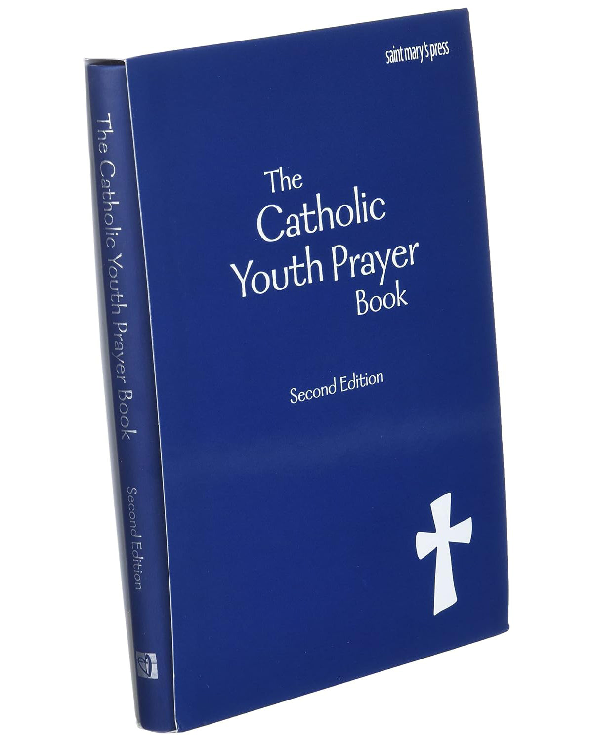 Blue book titled 'The Catholic Youth Prayer Book' with a white cross on a white background