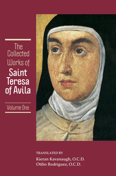 Book cover of 'The Collected Works of Saint Teresa of Avila' with a portrait of the saint on a dark background.