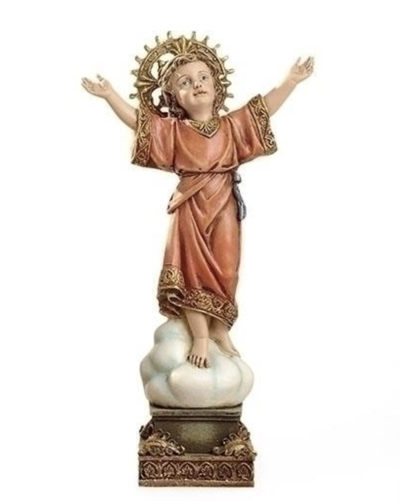 Statue of an angel with outstretched arms on a white background