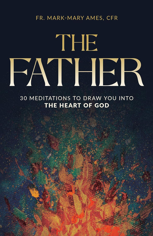 Book cover of 'The Father' with a colorful abstract design and text about meditations on God.