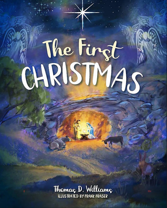 Book cover of 'The First Christmas' with a nativity scene illustration.