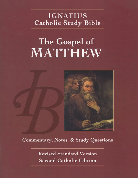 Cover of the Ignatius Catholic Study Bible featuring a portrait of a bearded man and the title 'The Gospel of Matthew'.