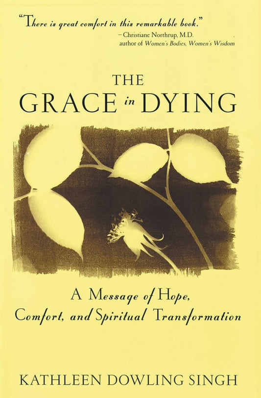 Book cover of 'The Grace in Dying' with leaves and text on a yellow background