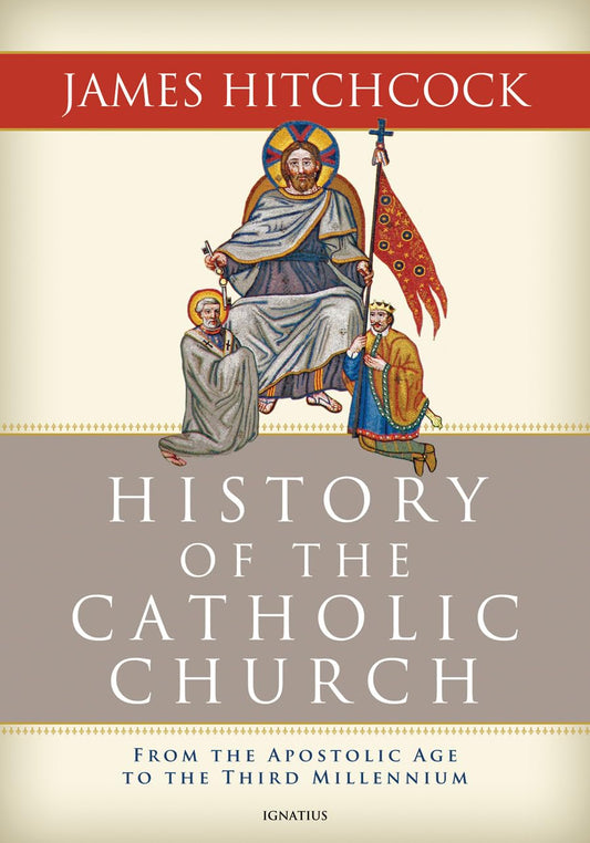 Book cover of 'History of the Catholic Church' by James Hitchcock with illustration of a religious figure.