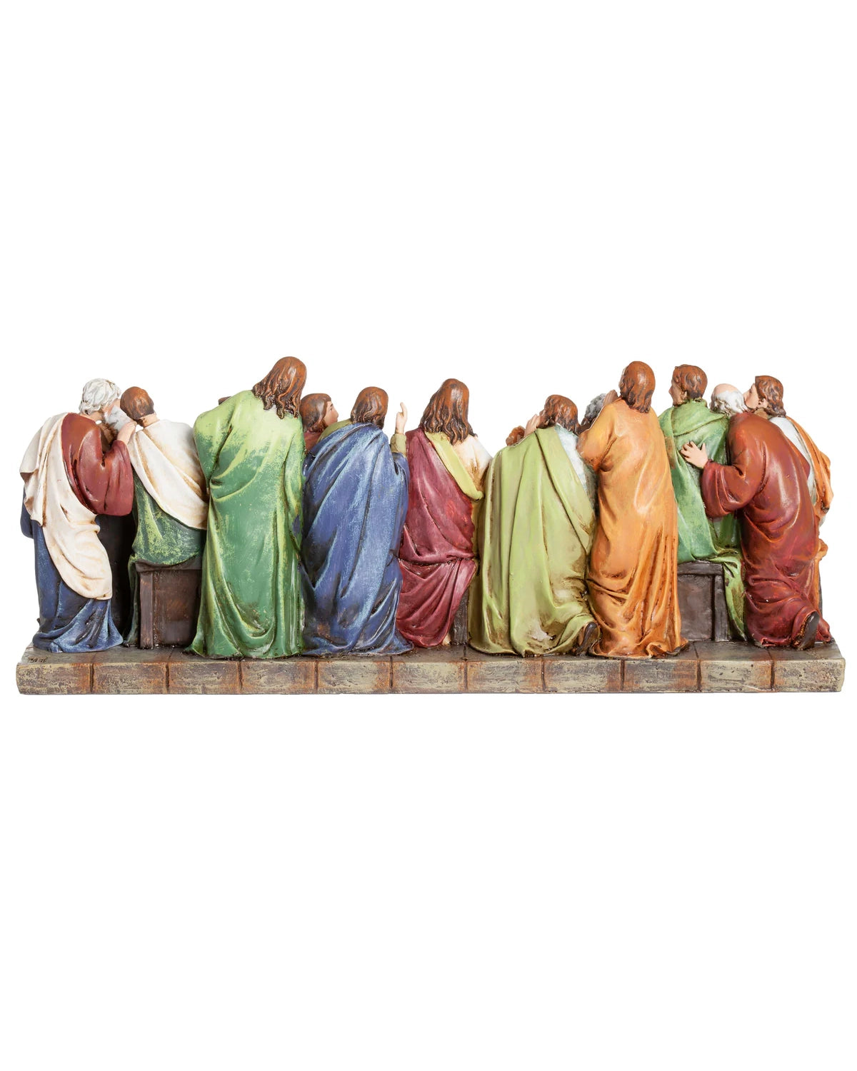 Colorful figurine set depicting a religious scene with multiple figures in robes on a white background.