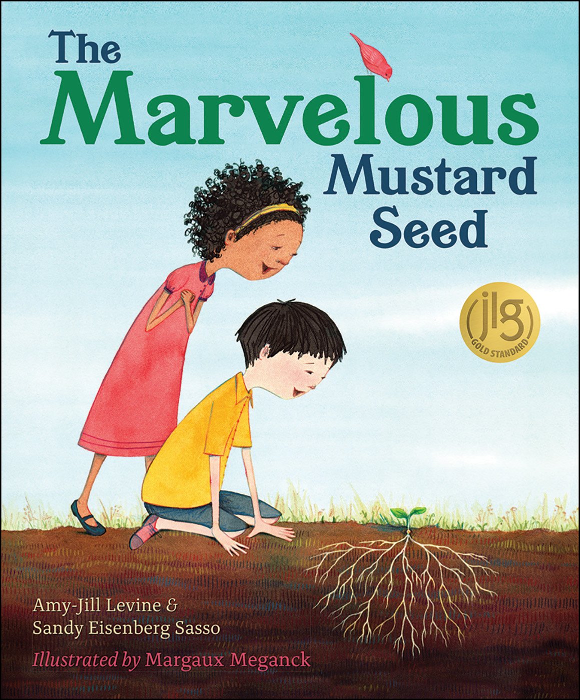 Book cover of 'The Marvelous Mustard Seed' with two children and a seedling illustration.