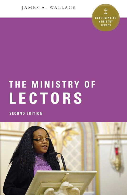 Book cover of 'The Ministry of Lectors' with a purple background and a woman at a lectern.