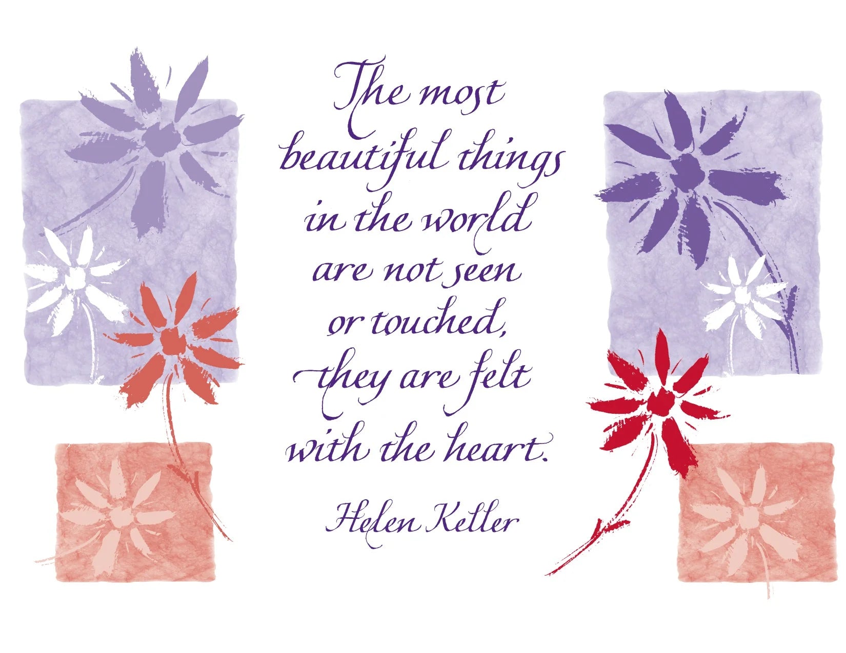 Floral design with a quote by Helen Keller on a white background