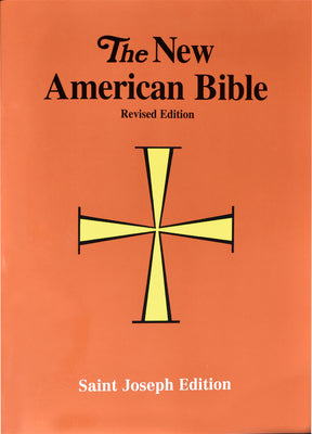 Cover of 'The New American Bible Revised Edition' with a yellow cross on an orange background