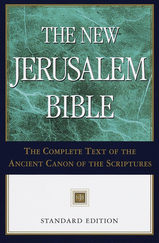 Cover of 'The New Jerusalem Bible' with text and logo.