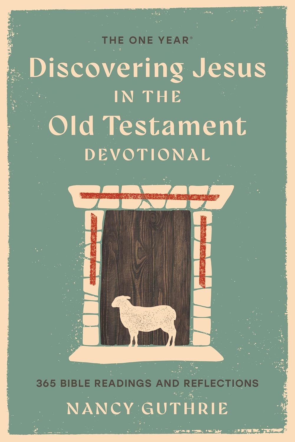 Book cover of 'Discovering Jesus in the Old Testament Devotional' by Nancy Guthrie with a door and sheep illustration.