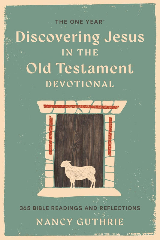 Book cover of 'Discovering Jesus in the Old Testament Devotional' by Nancy Guthrie with a door and sheep illustration.