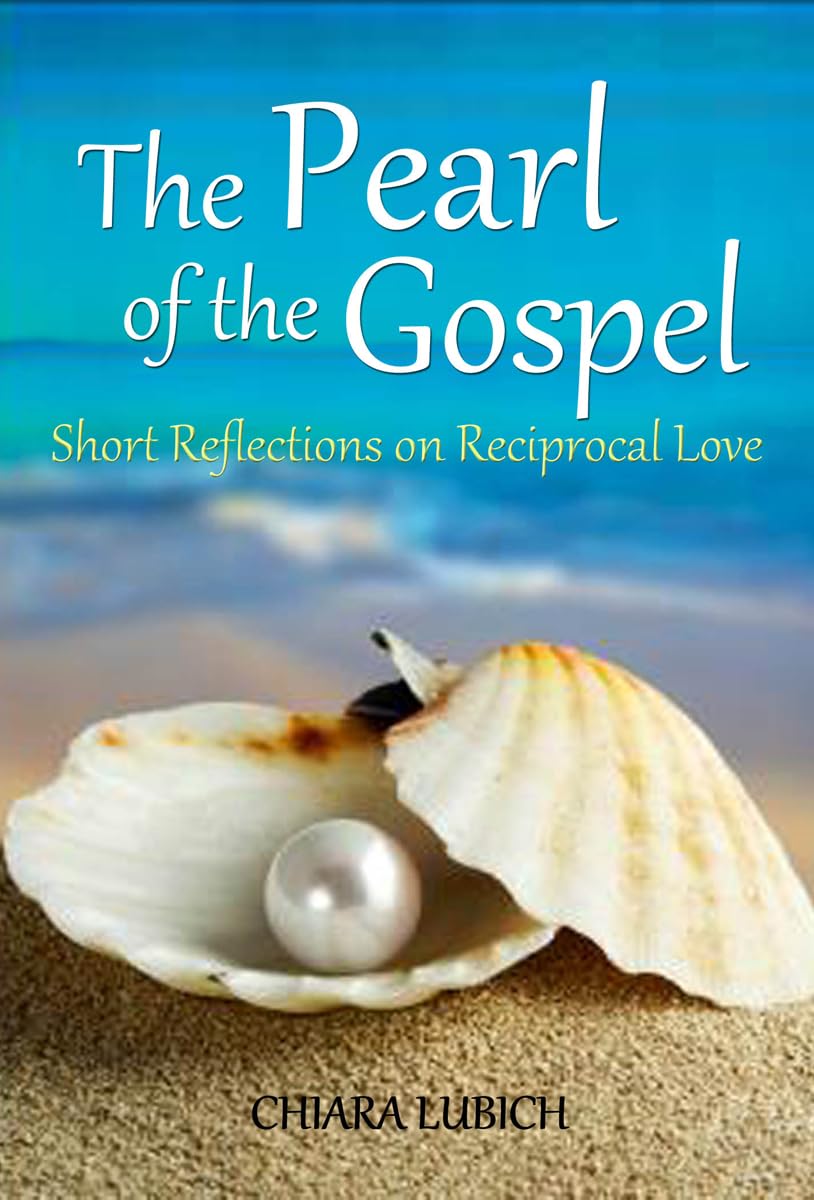 Book cover of 'The Pearl of the Gospel' with a pearl and shell on a beach.