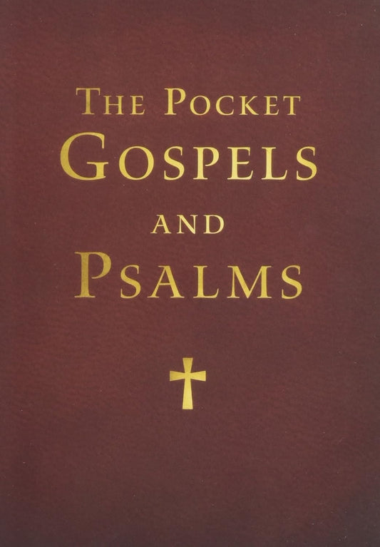 Book cover of 'The Pocket Gospels and Psalms' with gold text and cross symbol on a maroon background