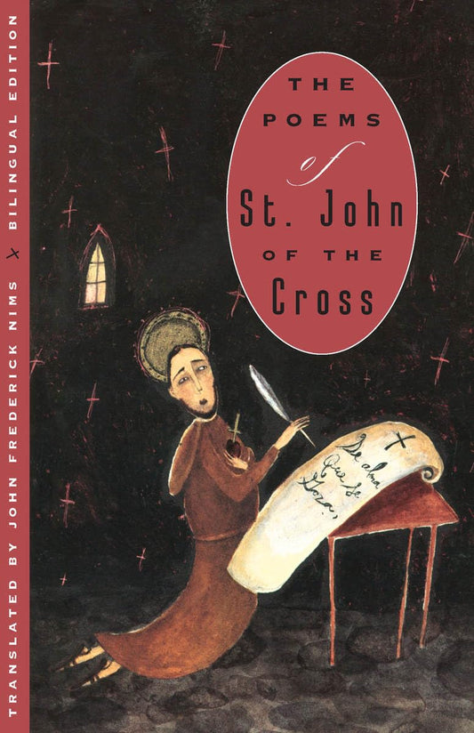 Book cover of 'The Poems of St. John of the Cross' with an illustration of a woman writing.