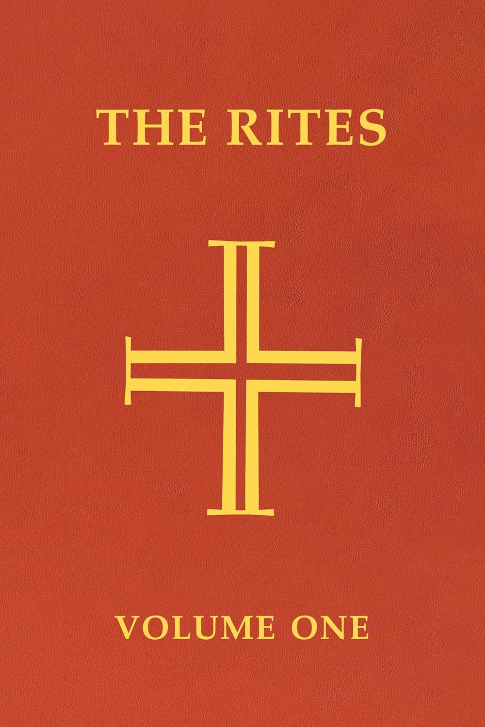 Red book cover with gold cross symbol and text 'The Rites Volume One' on a red background