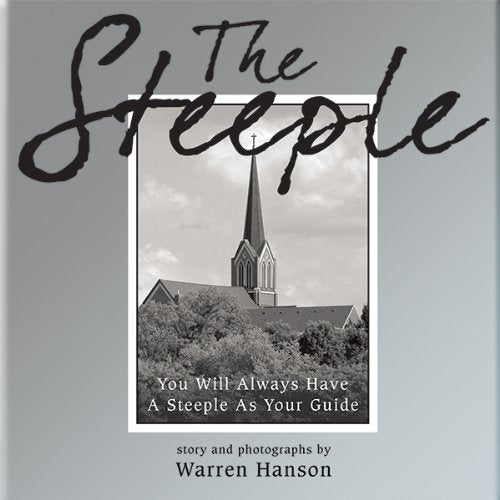 Book cover of 'The Steeple' with a church steeple and text on a gray background