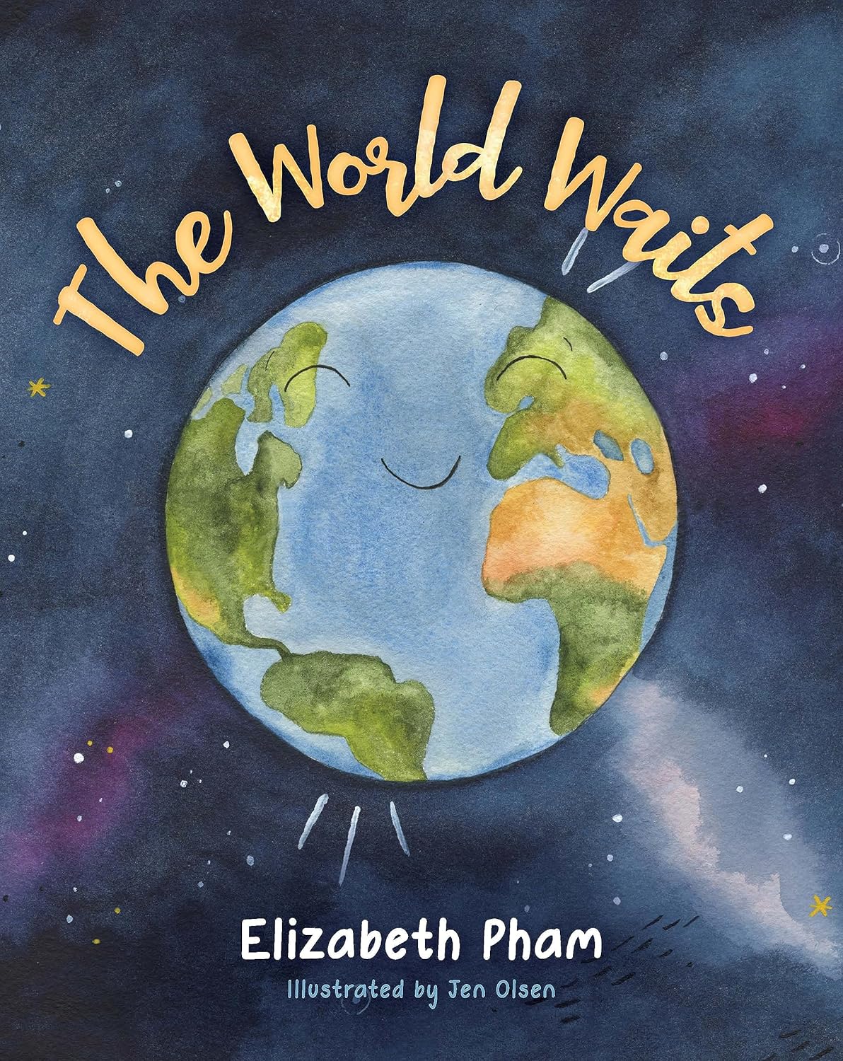 Book cover of 'The World Waits' with a stylized Earth illustration and text by Elizabeth Pham.