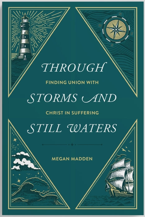 Book cover with lighthouse, ship, and compass design on a teal background