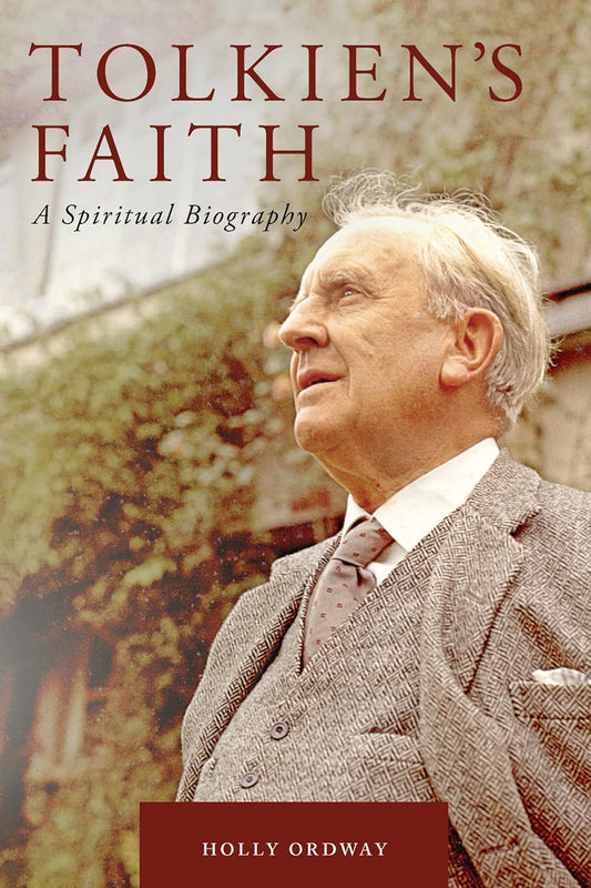 Book cover of 'Tolkien's Faith: A Spiritual Biography' with a portrait of a man in a suit.