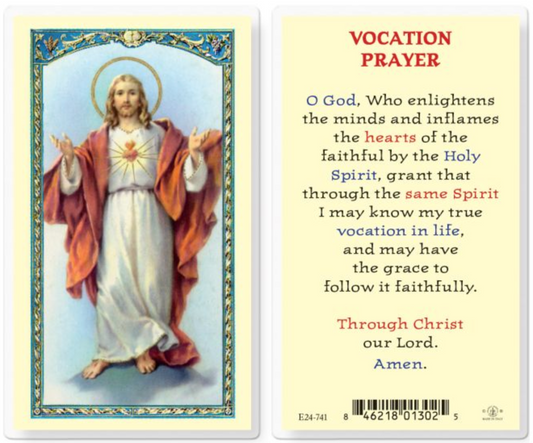 Vocation prayer card with image of a religious figure and text.