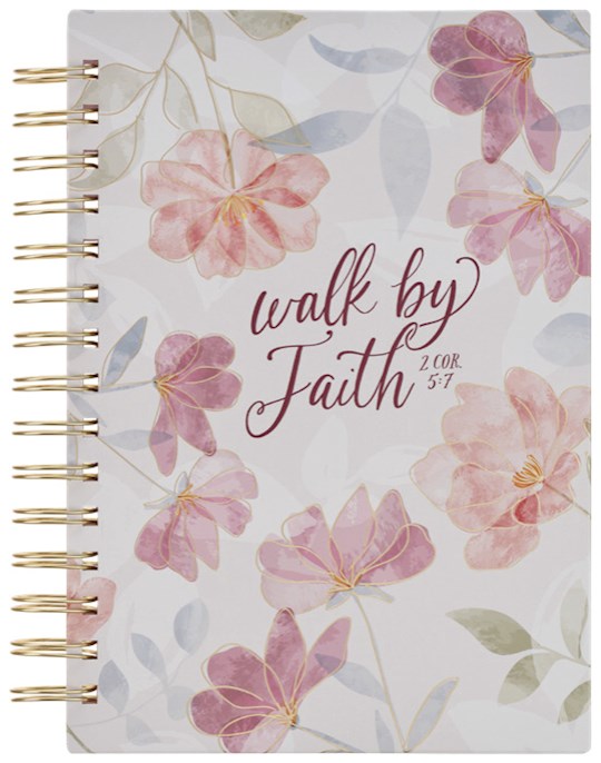 Notebook with floral design and 'walk by faith' text on cover