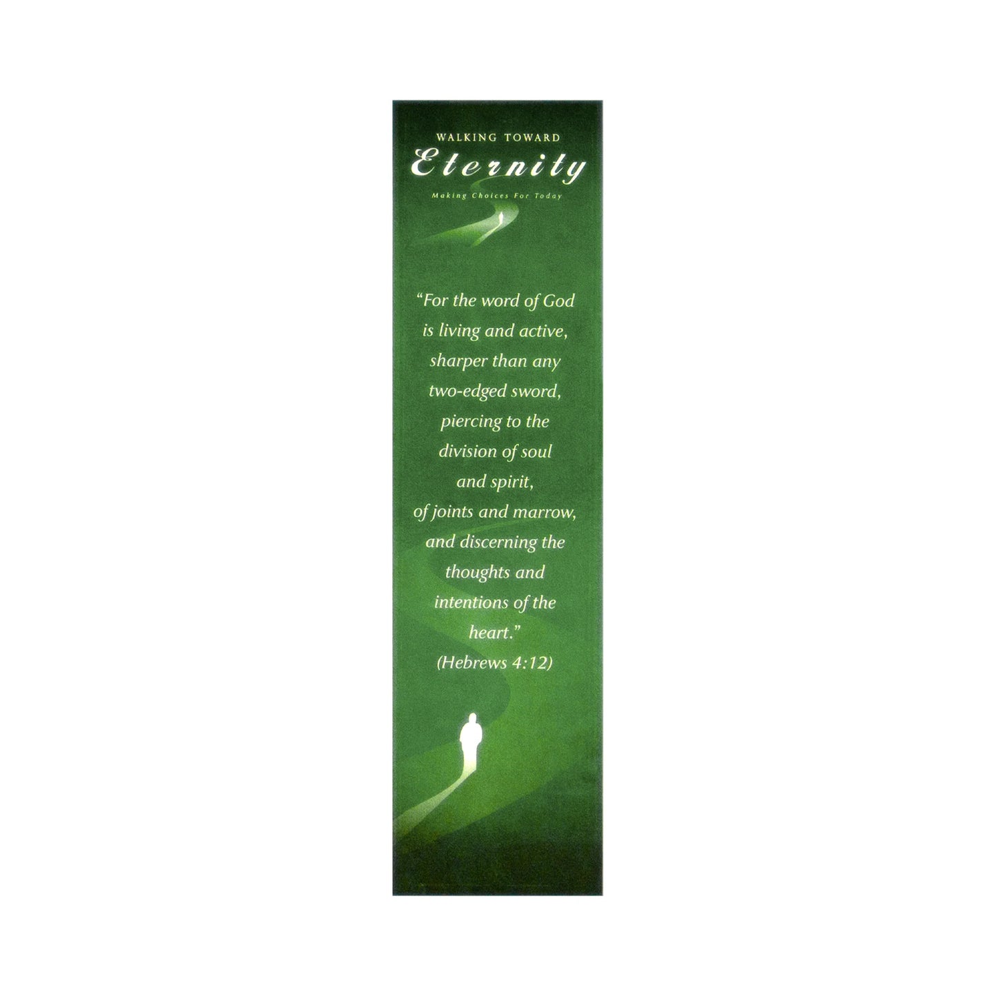 Green bookmark with text and silhouette on a white background