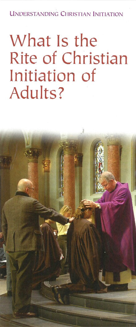 Book cover of 'What Is the Rite of Christian Initiation of Adults?' with a religious ceremony depicted.