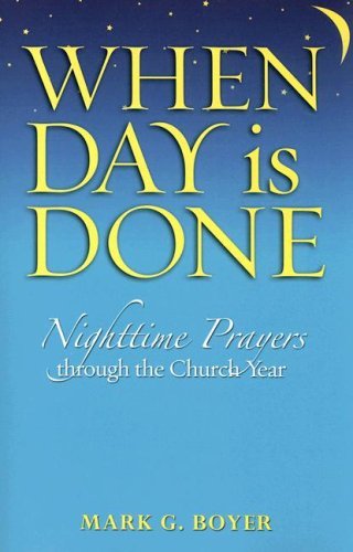 Book cover of 'When Day is Done' with blue background and yellow text